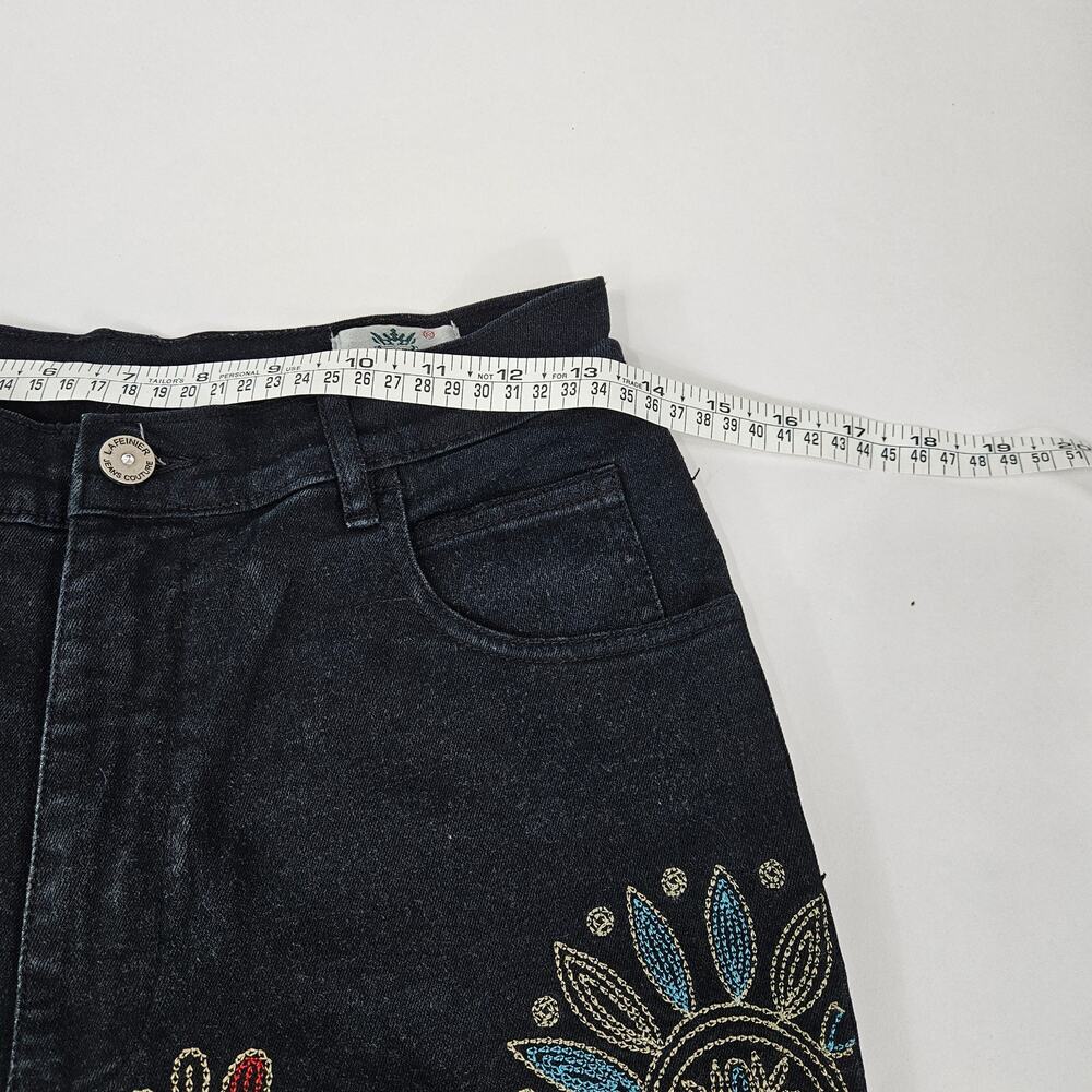 Y2k Euro Flared Jeans Embroidered Black Denim - Size 28 - Picture 7 of 7